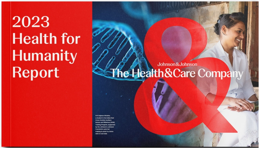 Cover of the J&J Health for Humanity Report for the print report in horizontal orientation (Graphic)